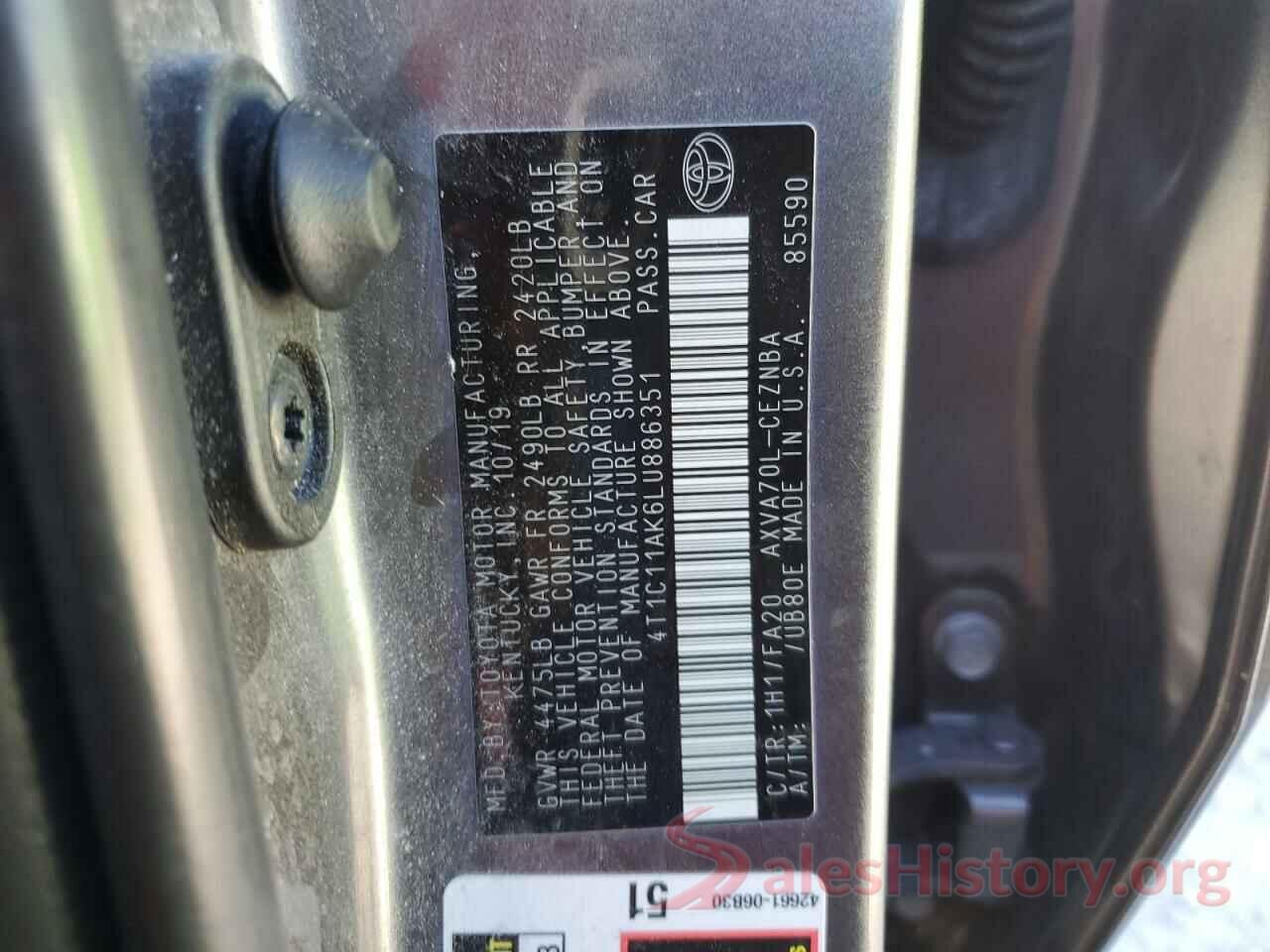 4T1C11AK6LU886351 2020 TOYOTA CAMRY