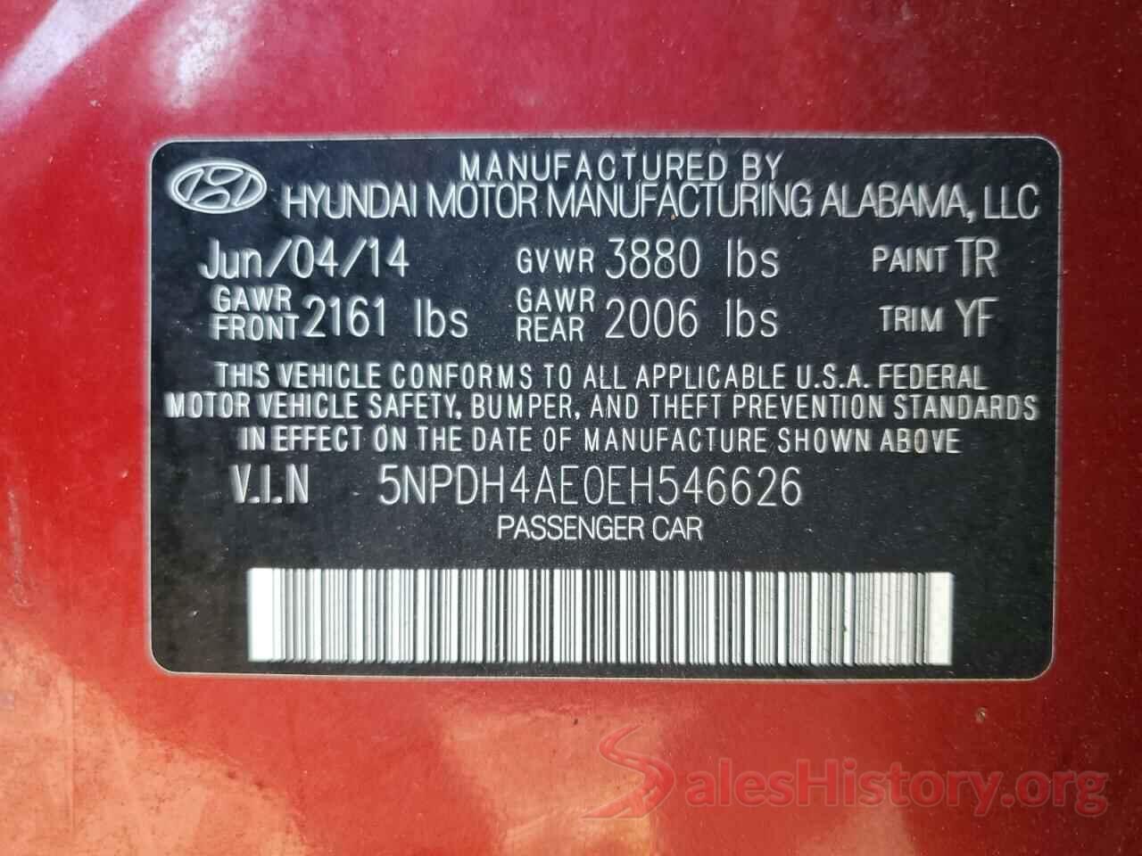 5NPDH4AE0EH546626 2014 HYUNDAI ELANTRA