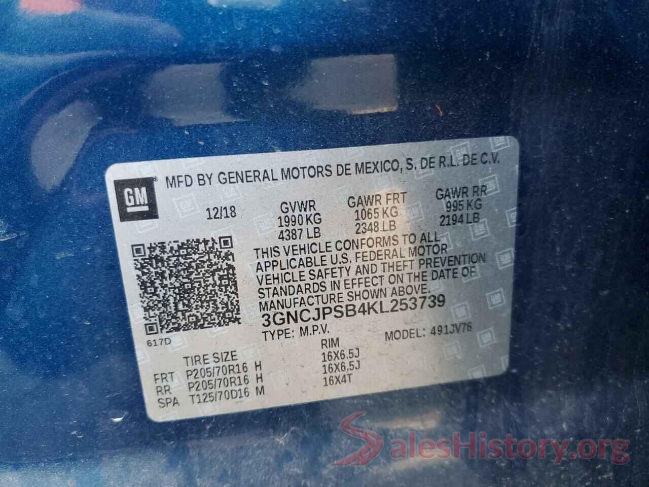 3GNCJPSB4KL253739 2019 CHEVROLET TRAX