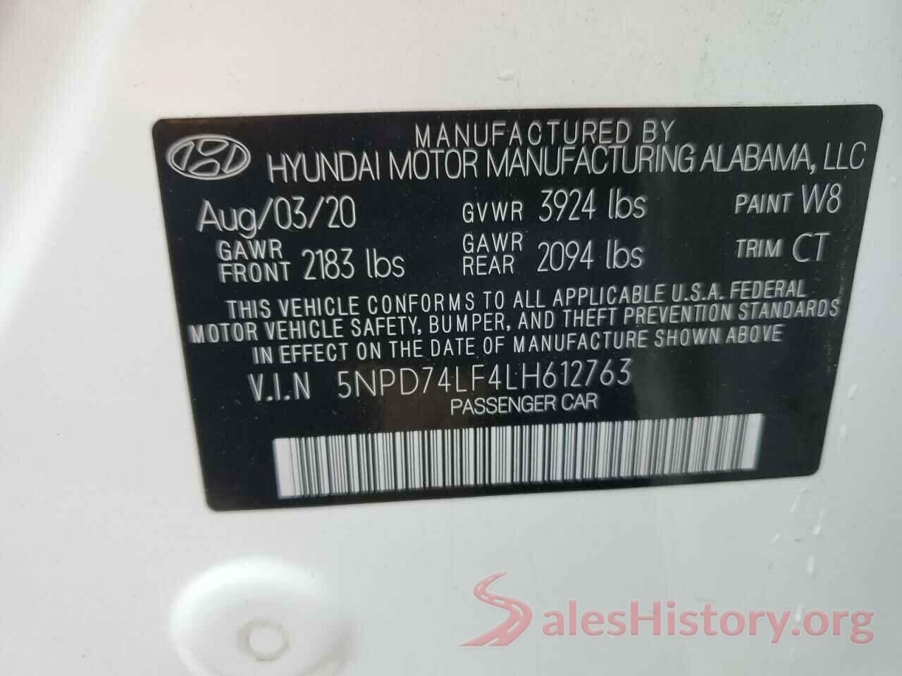 5NPD74LF4LH612763 2020 HYUNDAI ELANTRA