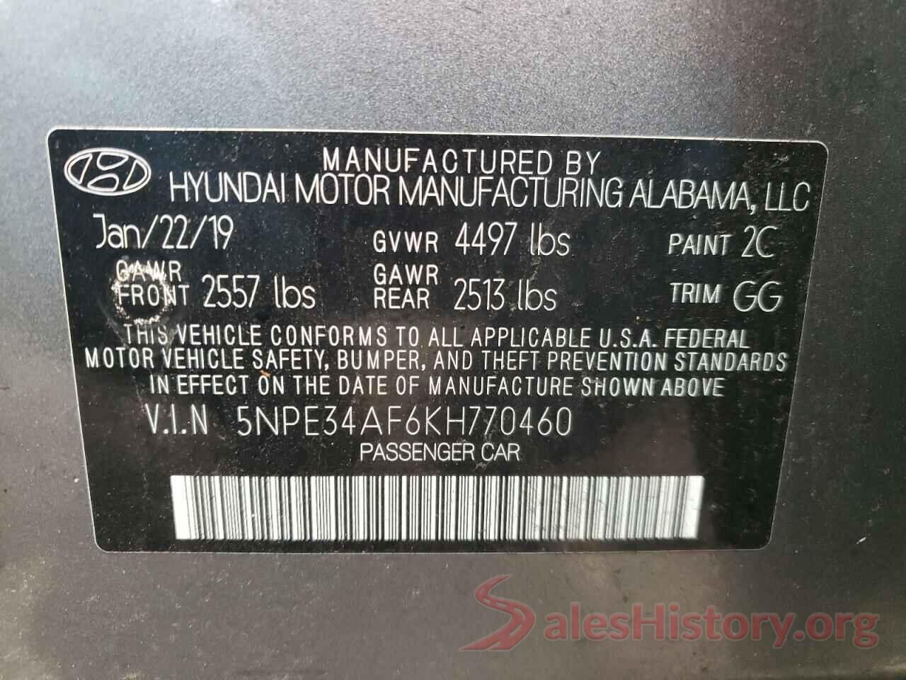 5NPE34AF6KH770460 2019 HYUNDAI SONATA