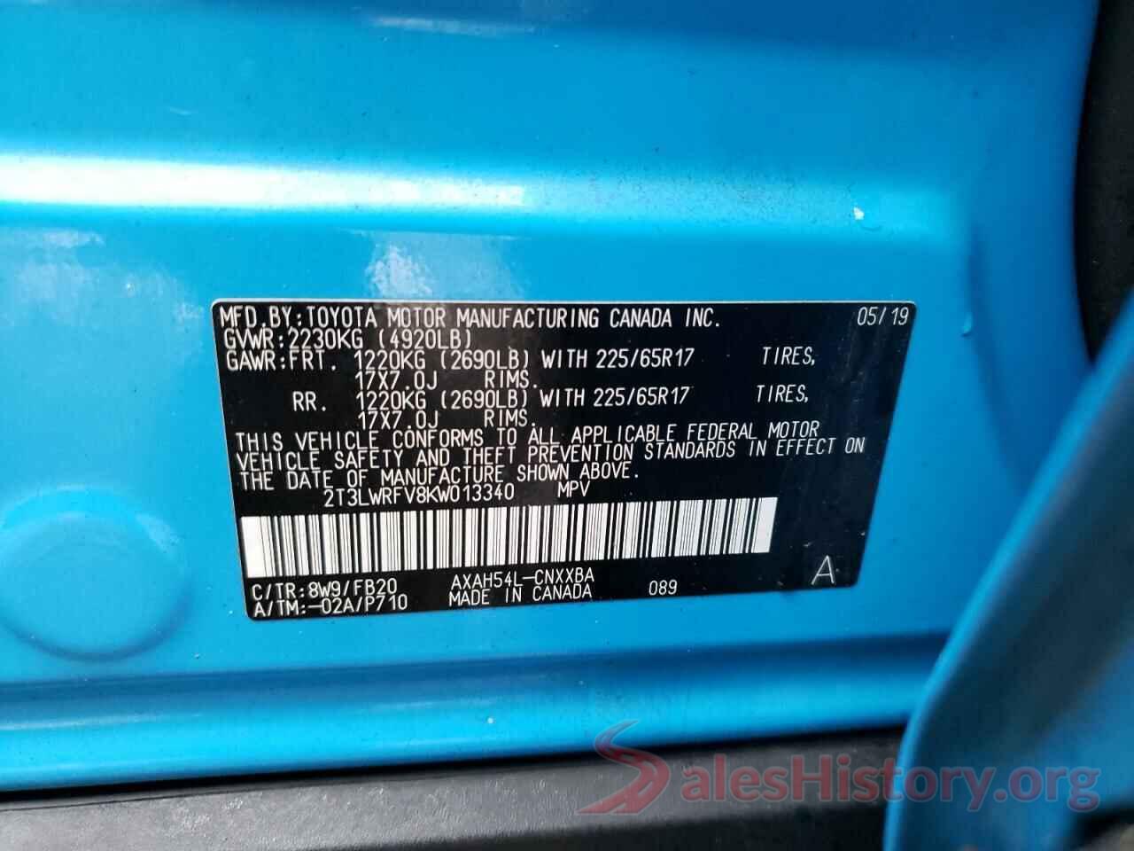 2T3LWRFV8KW013340 2019 TOYOTA RAV4