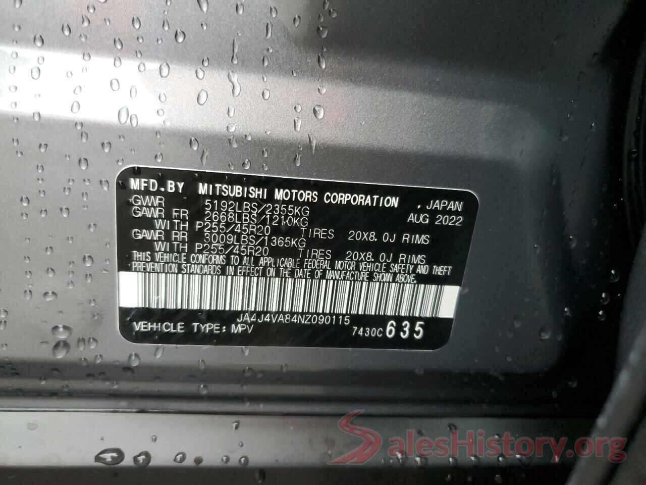 JA4J4VA84NZ090115 2022 MITSUBISHI OUTLANDER