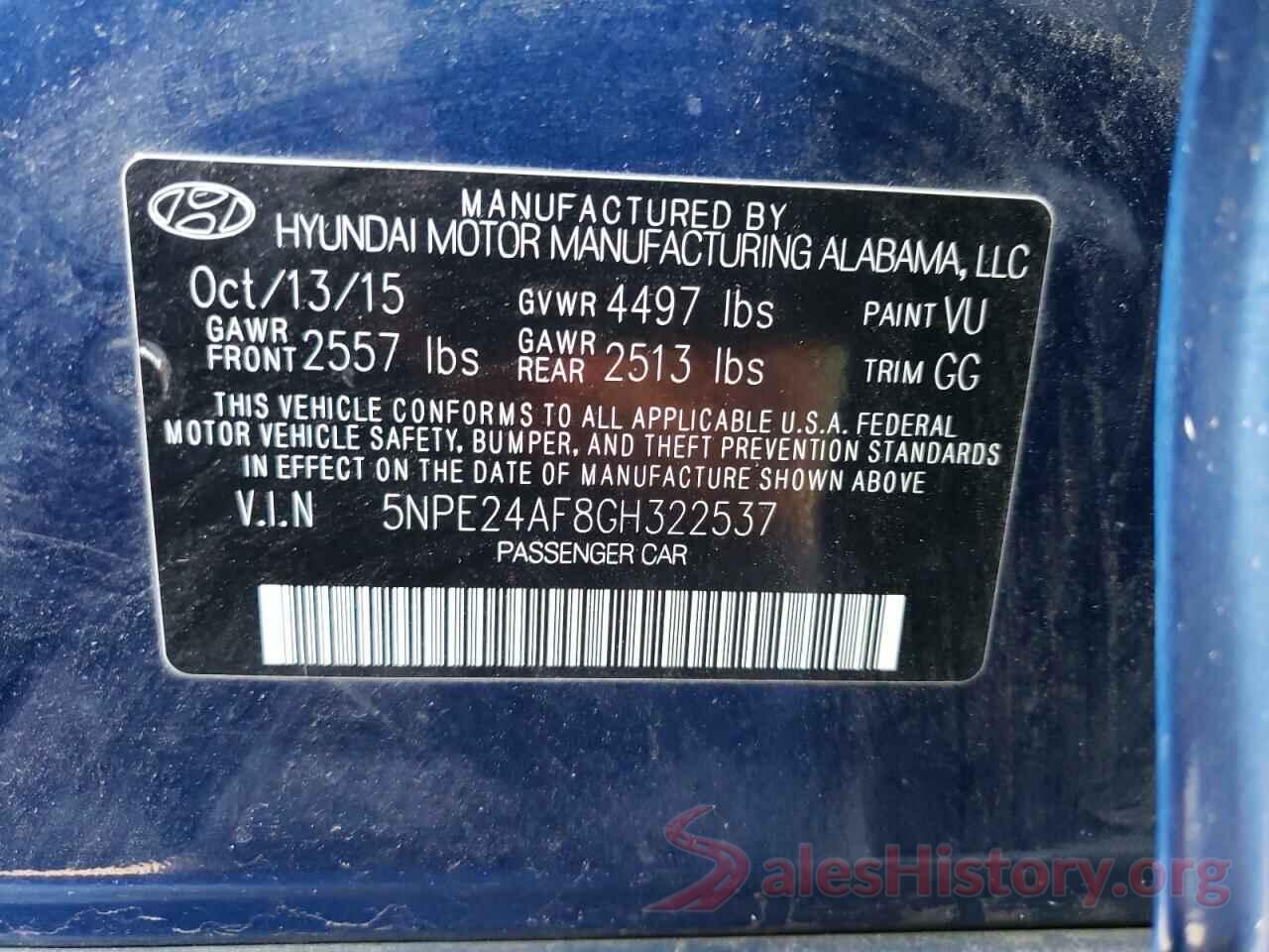 5NPE24AF8GH322537 2016 HYUNDAI SONATA