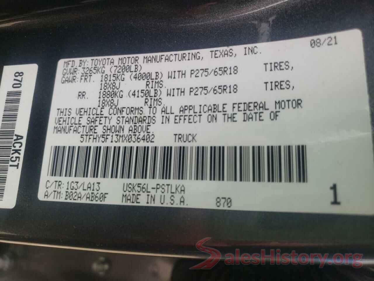 5TFHY5F13MX036402 2021 TOYOTA TUNDRA