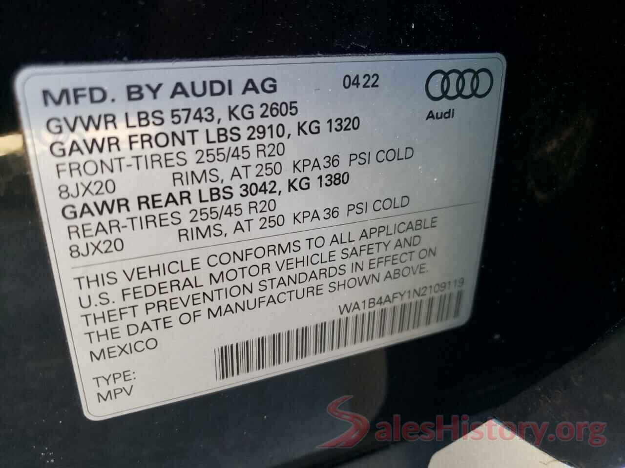 WA1B4AFY1N2109119 2022 AUDI SQ5