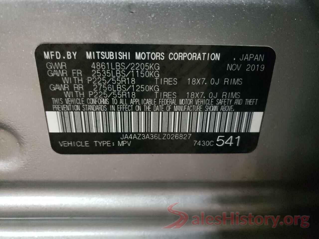 JA4AZ3A36LZ026827 2020 MITSUBISHI OUTLANDER