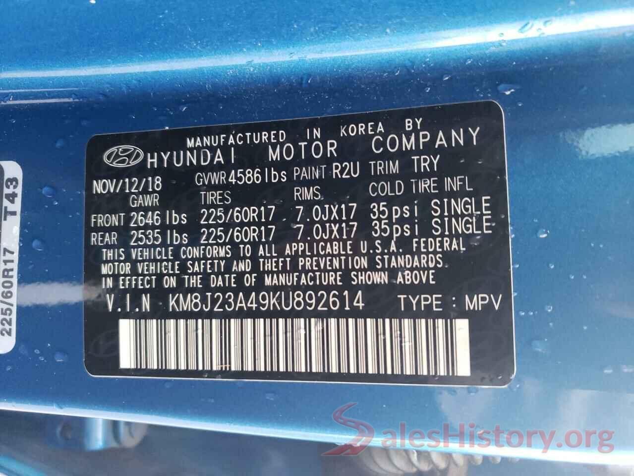 KM8J23A49KU892614 2019 HYUNDAI TUCSON