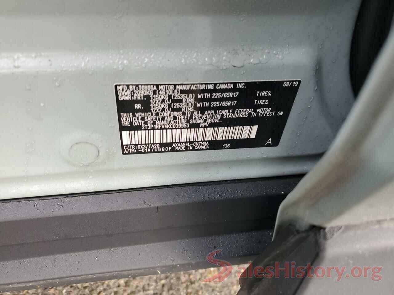 2T3P1RFV4KC039953 2019 TOYOTA RAV4