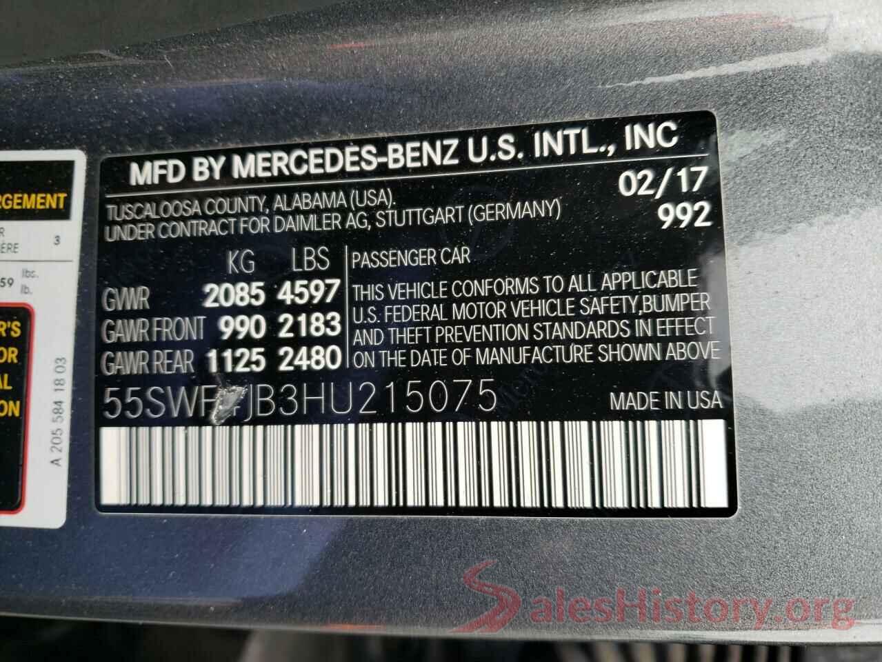 55SWF4JB3HU215075 2017 MERCEDES-BENZ C-CLASS