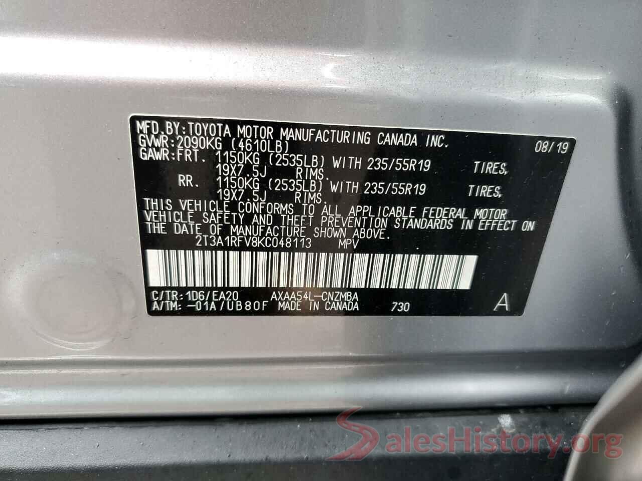 2T3A1RFV8KC048113 2019 TOYOTA RAV4