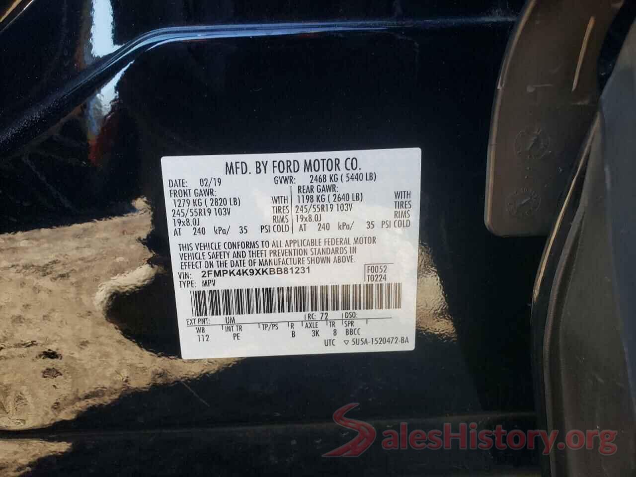 2FMPK4K9XKBB81231 2019 FORD EDGE