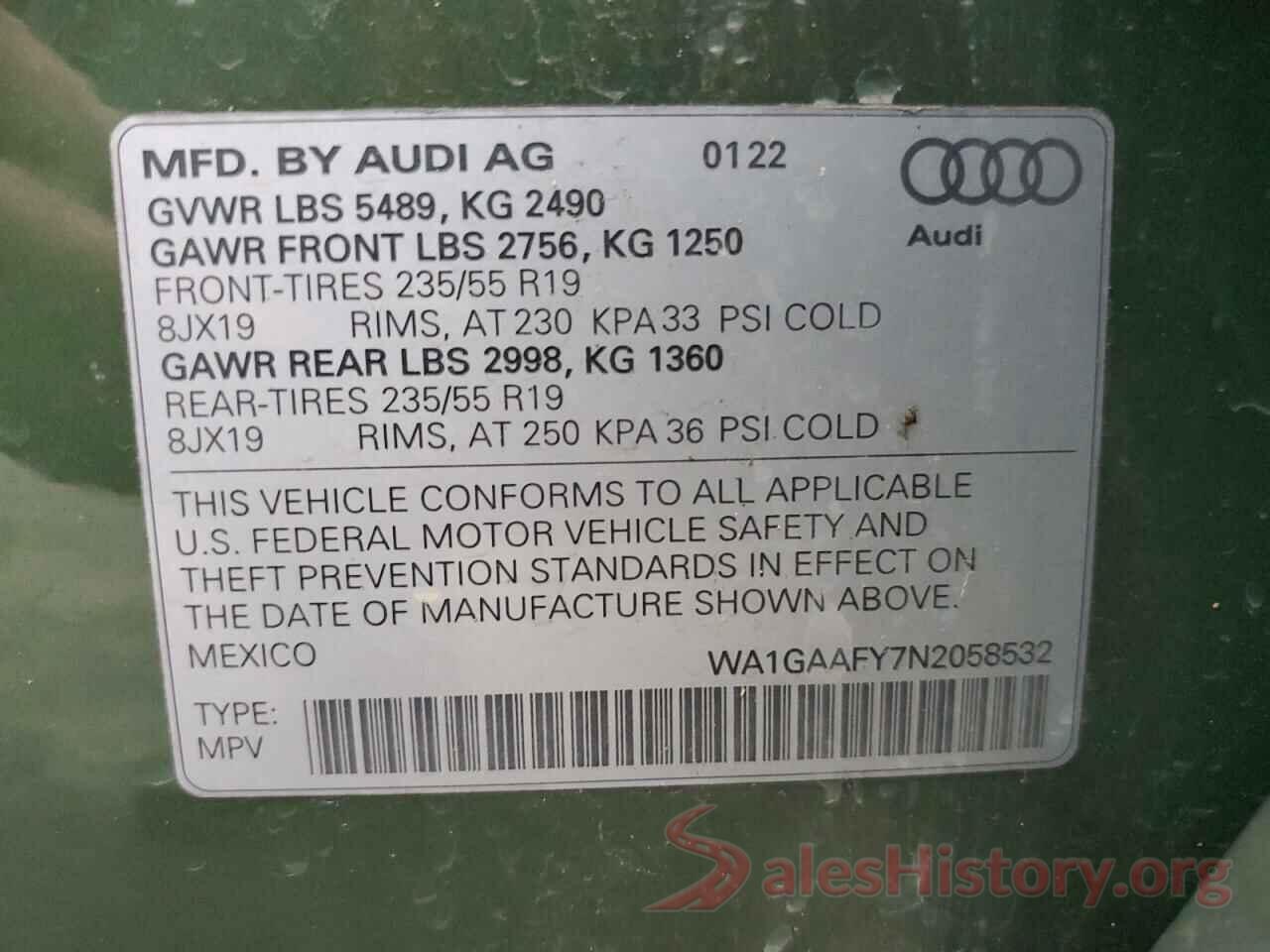 WA1GAAFY7N2058532 2022 AUDI Q5