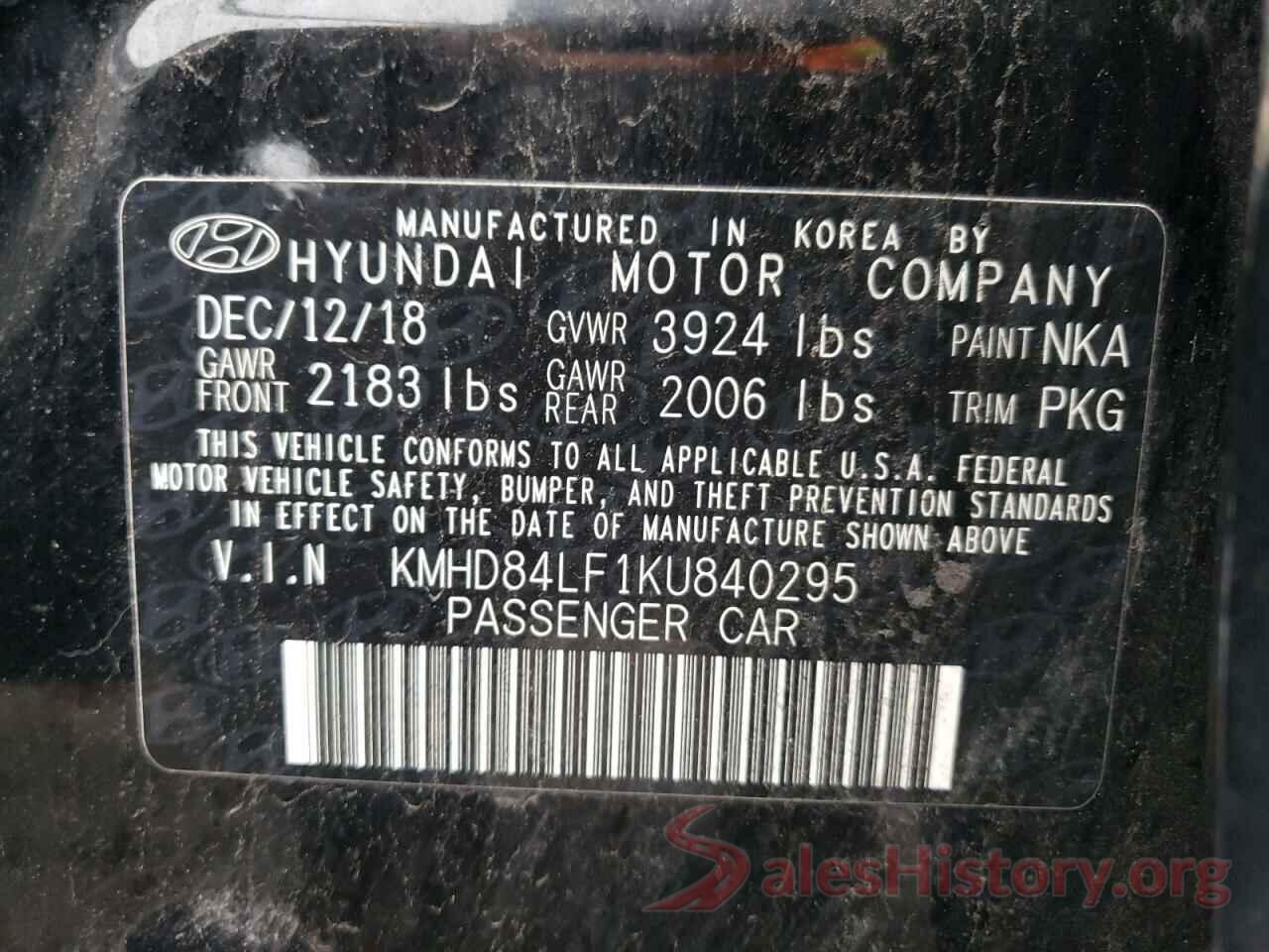 KMHD84LF1KU840295 2019 HYUNDAI ELANTRA