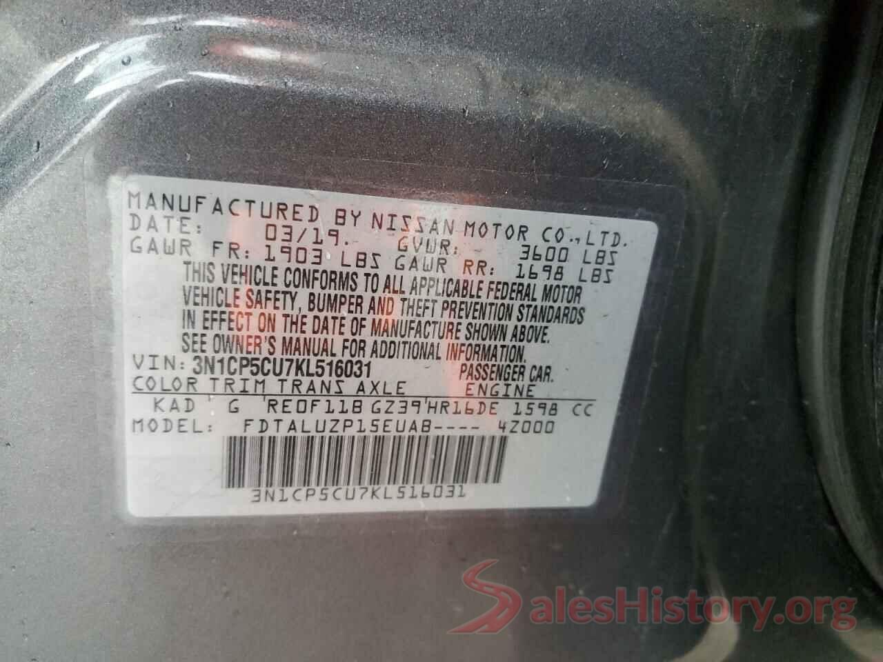 3N1CP5CU7KL516031 2019 NISSAN KICKS