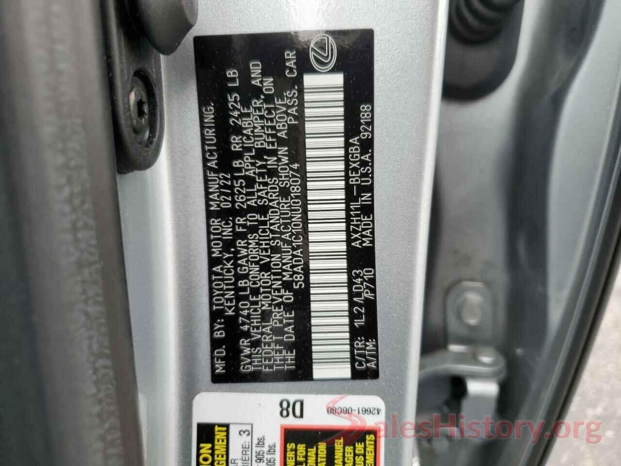 58ADA1C10NU018074 2022 LEXUS ES300