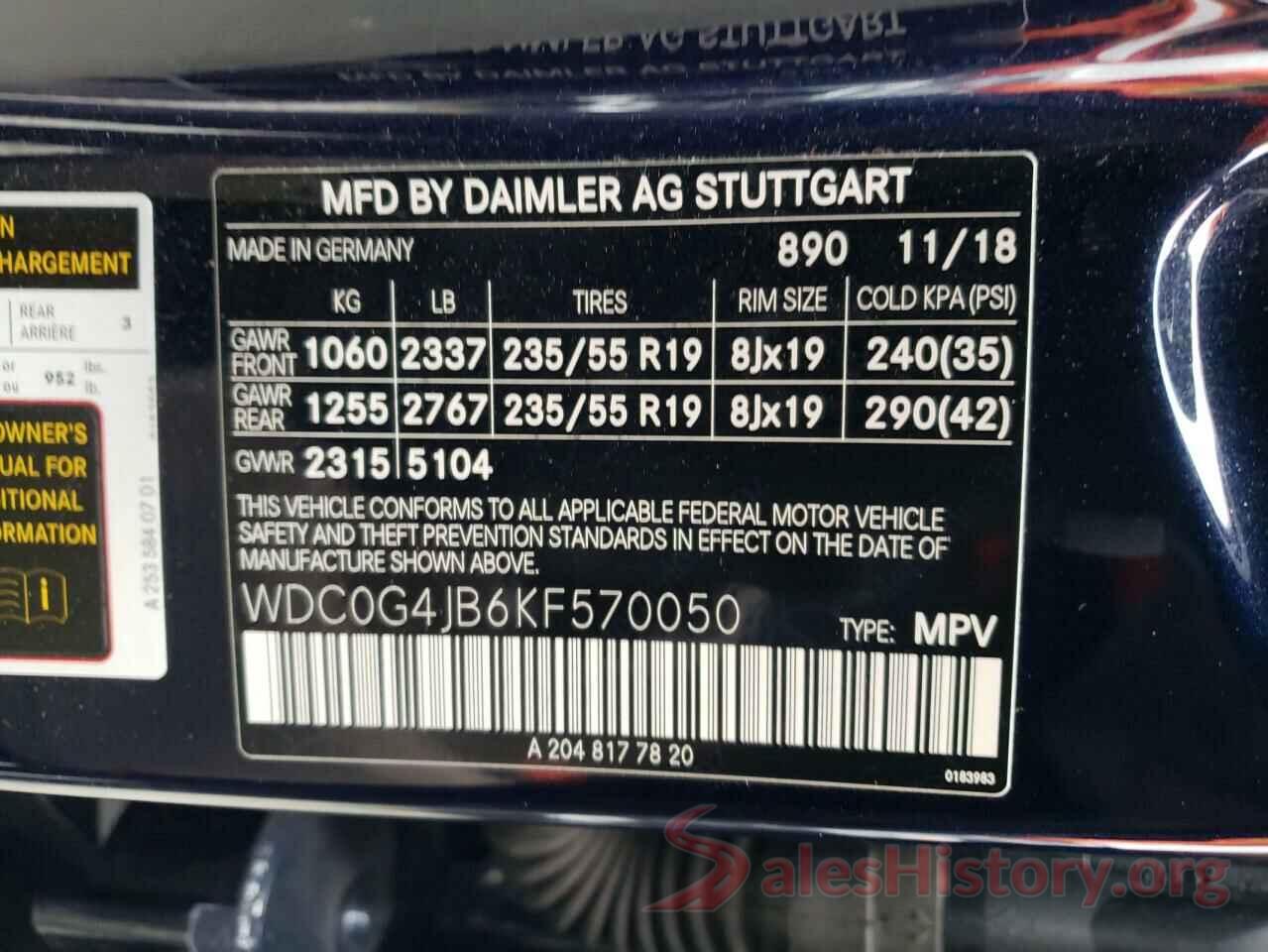 WDC0G4JB6KF570050 2019 MERCEDES-BENZ GLC-CLASS