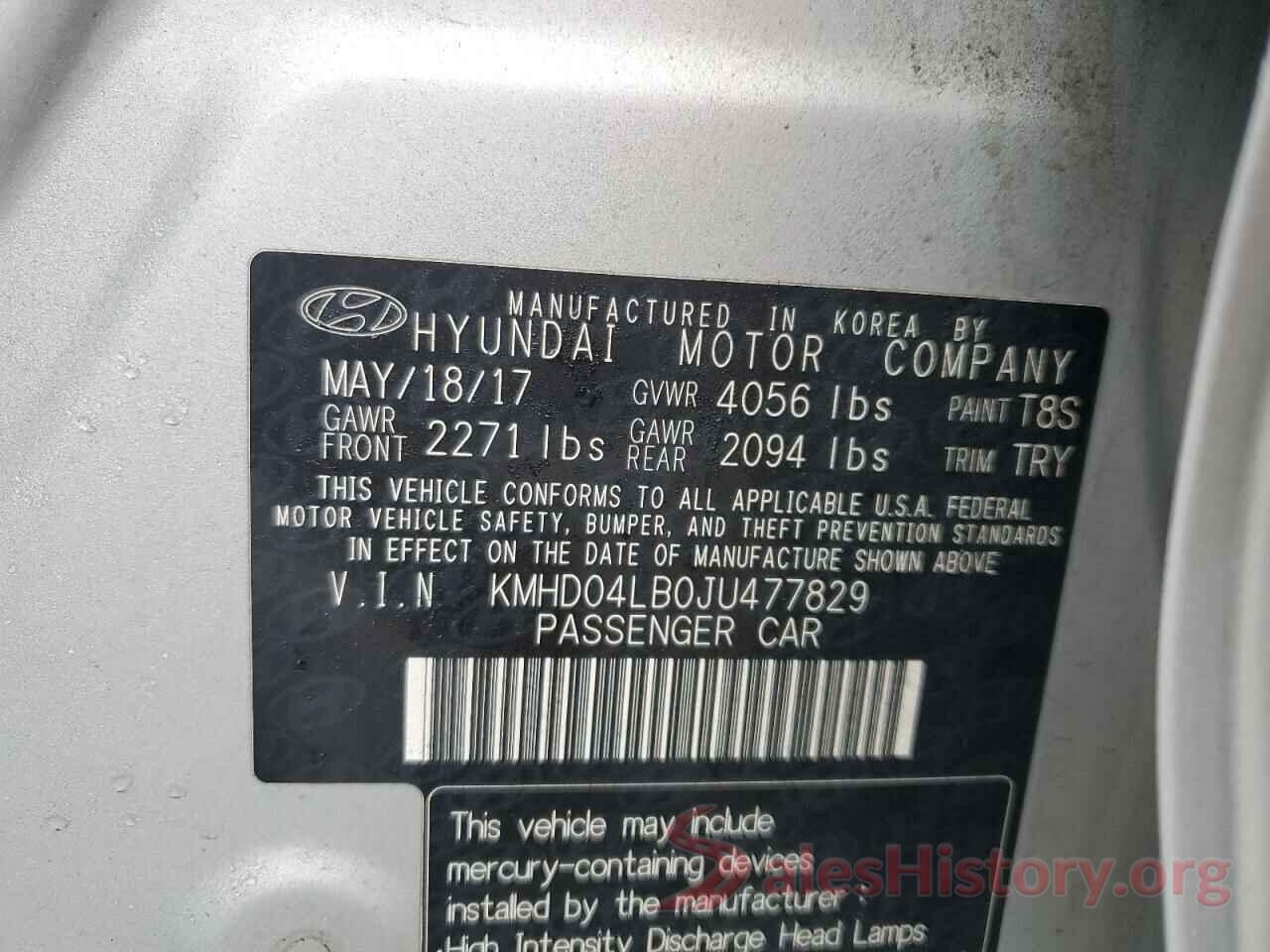 KMHD04LB0JU477829 2018 HYUNDAI ELANTRA