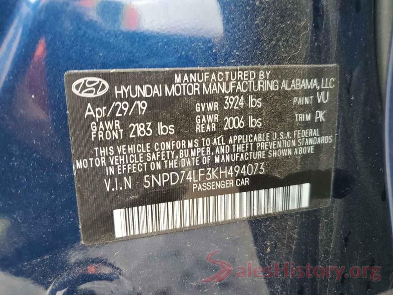 5NPD74LF3KH494073 2019 HYUNDAI ELANTRA