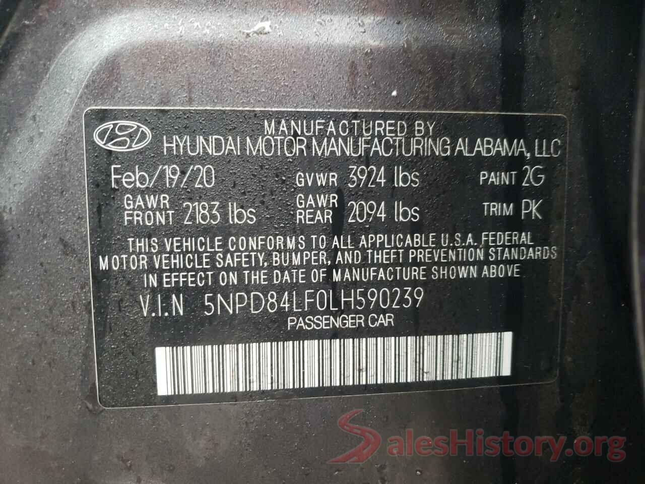 5NPD84LF0LH590239 2020 HYUNDAI ELANTRA