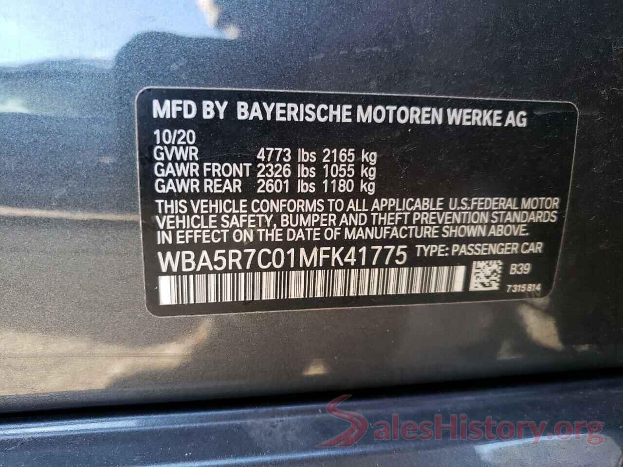 WBA5R7C01MFK41775 2021 BMW 3 SERIES