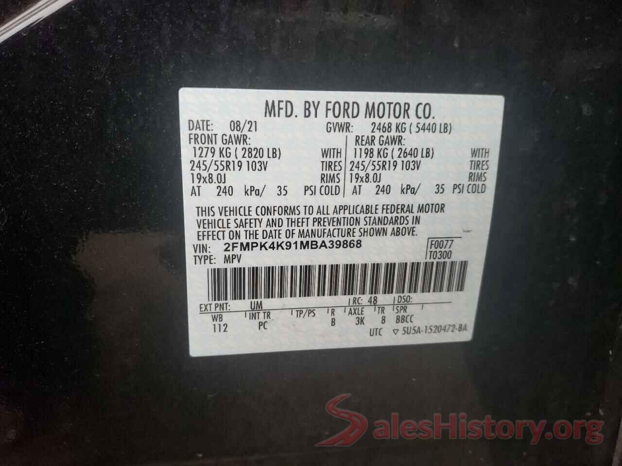 2FMPK4K91MBA39868 2021 FORD EDGE