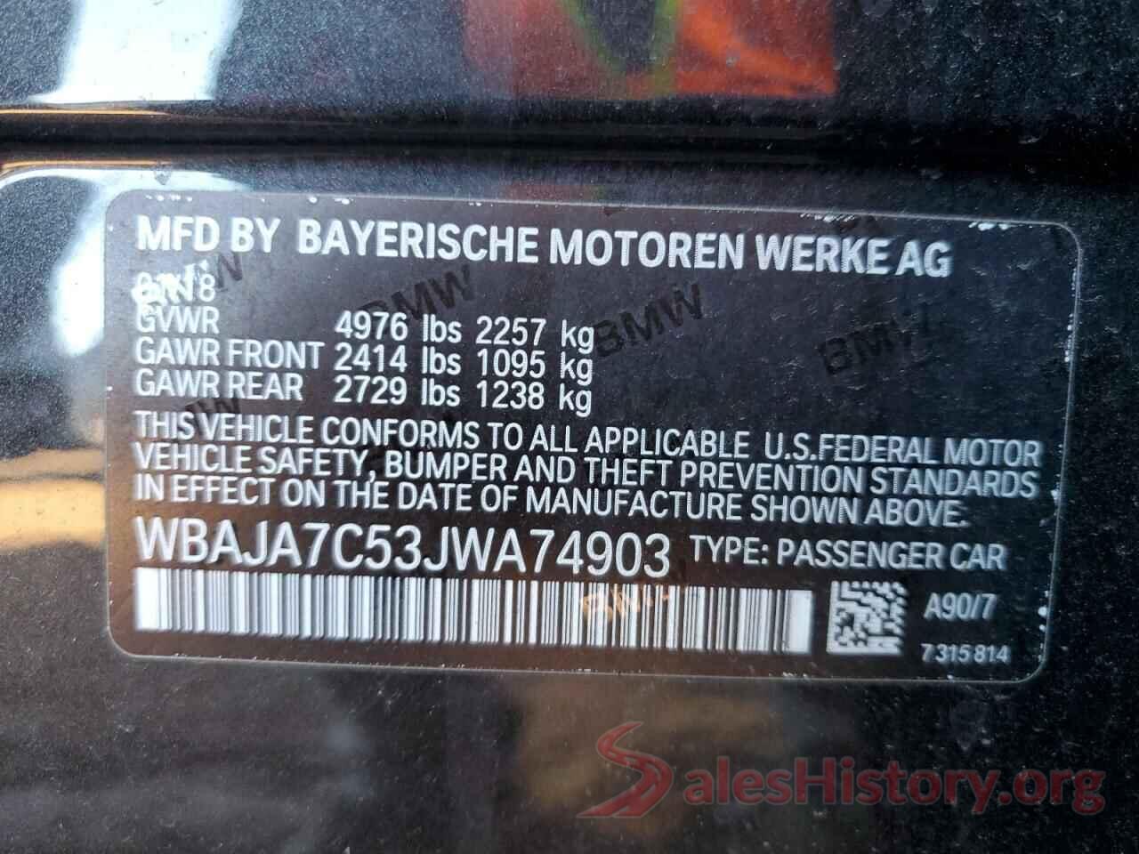 WBAJA7C53JWA74903 2018 BMW 5 SERIES
