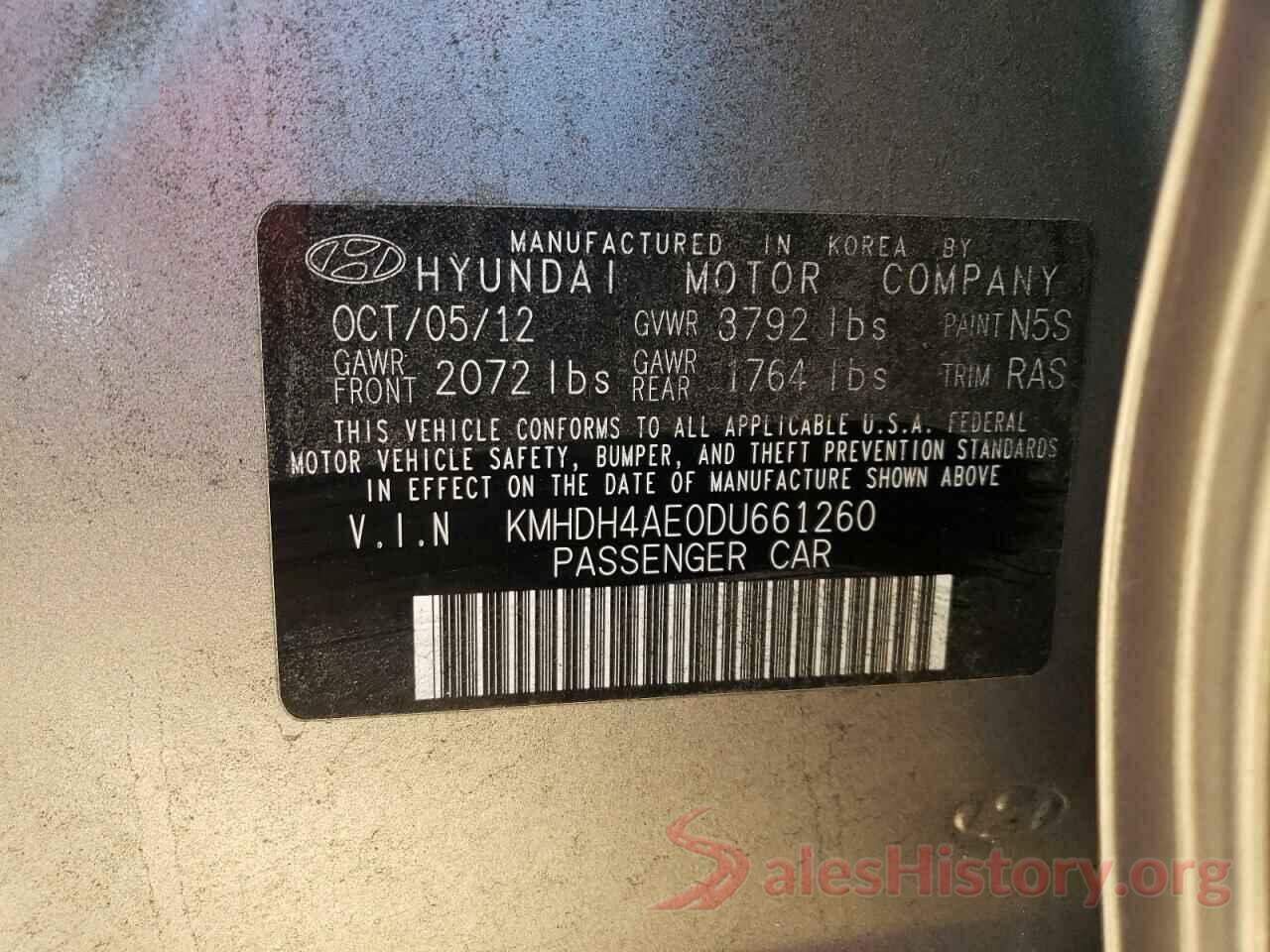 KMHDH4AE0DU661260 2013 HYUNDAI ELANTRA