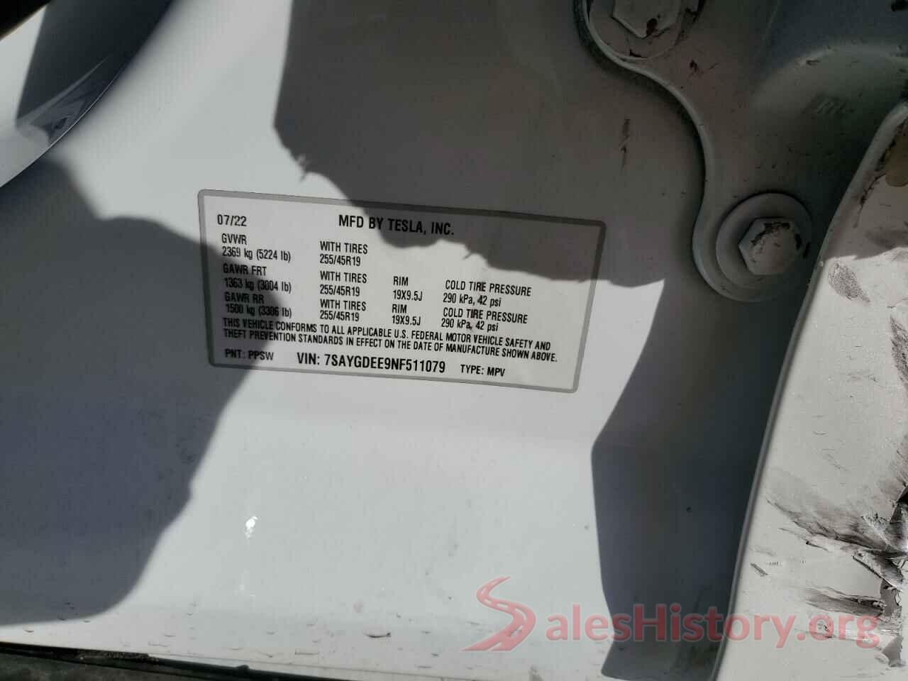 7SAYGDEE9NF511079 2022 TESLA MODEL Y