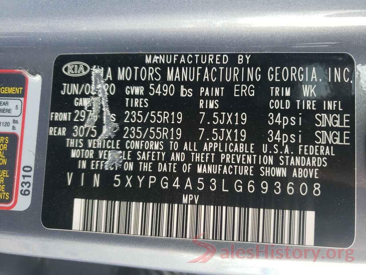 5XYPG4A53LG693608 2020 KIA SORENTO