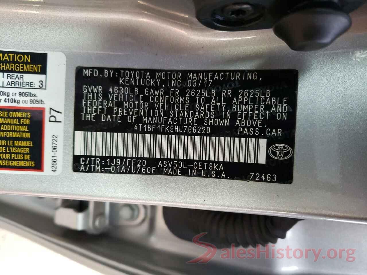 4T1BF1FK9HU766220 2017 TOYOTA CAMRY