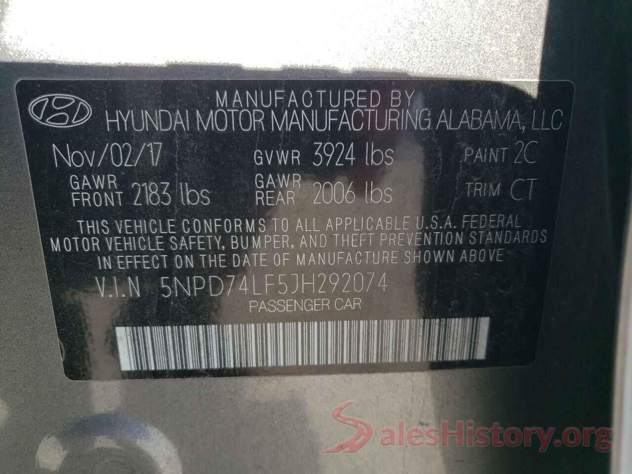 5NPD74LF5JH292074 2018 HYUNDAI ELANTRA