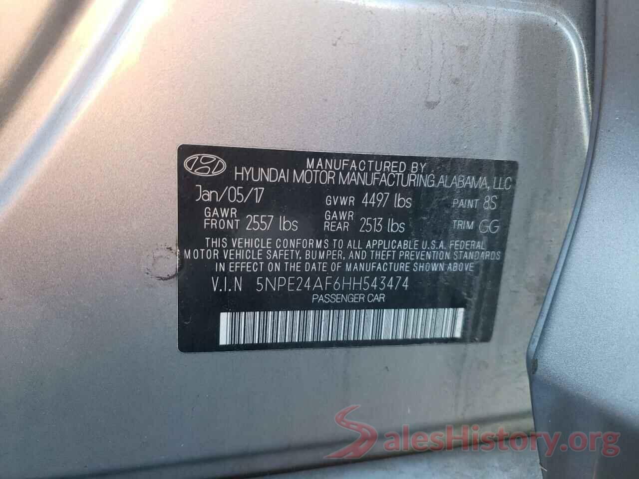 5NPE24AF6HH543474 2017 HYUNDAI SONATA