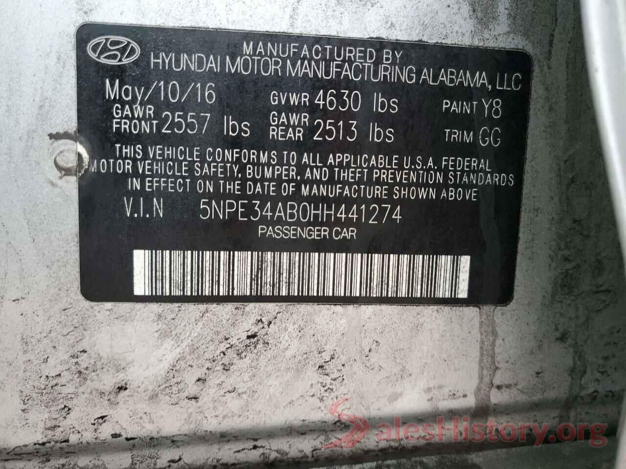 5NPE34AB0HH441274 2017 HYUNDAI SONATA