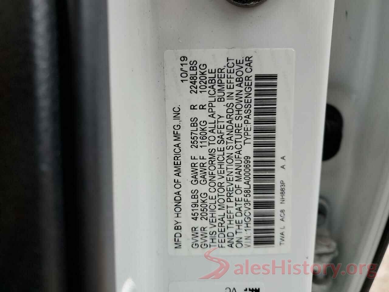 1HGCV3F58LA000699 2020 HONDA ACCORD