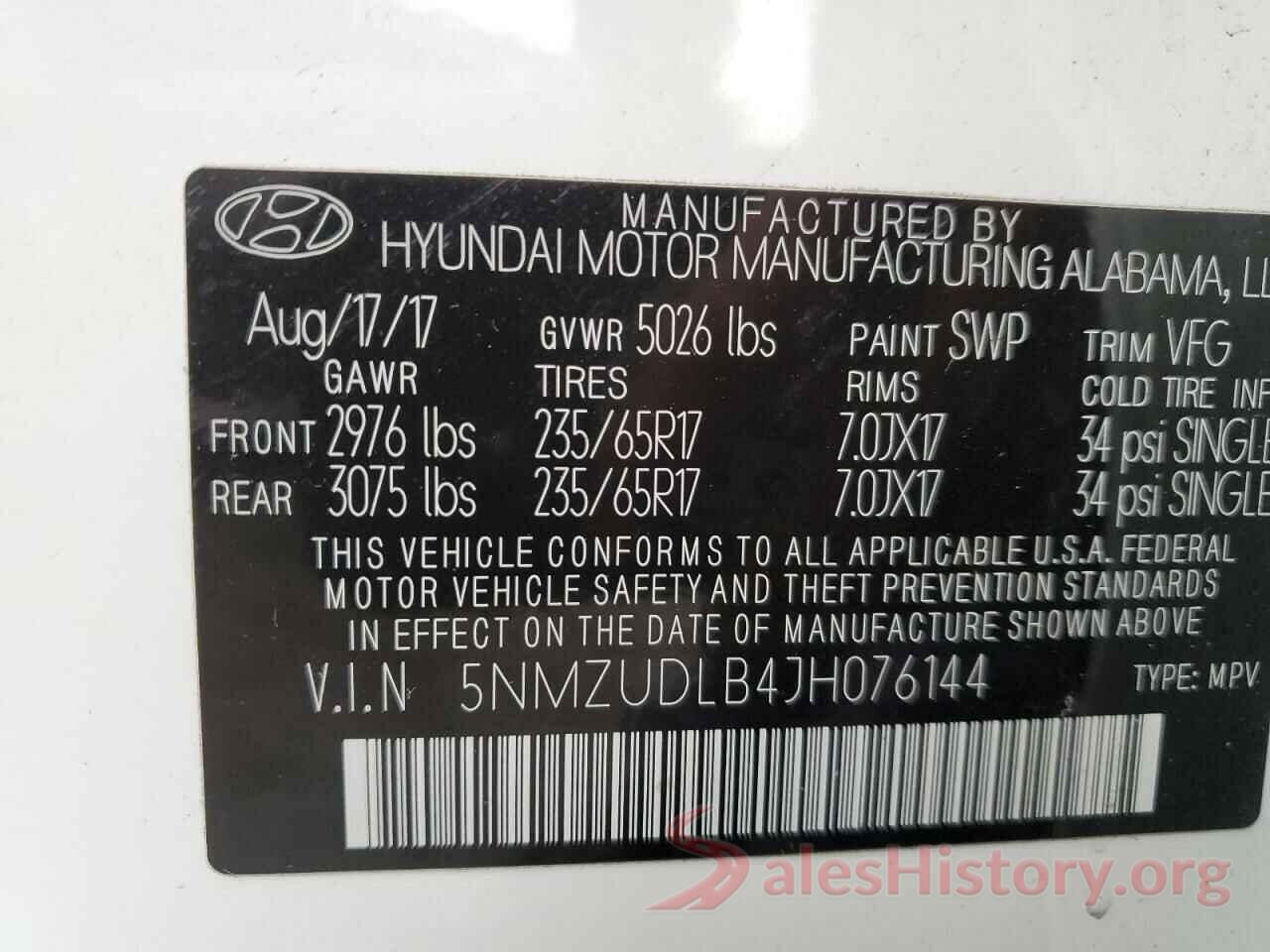 5NMZUDLB4JH076144 2018 HYUNDAI SANTA FE