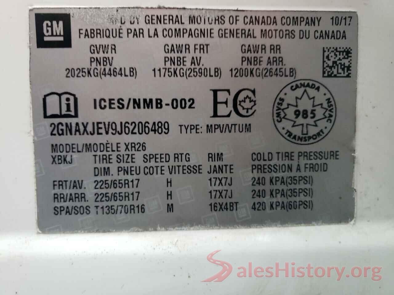 2GNAXJEV9J6206489 2018 CHEVROLET EQUINOX