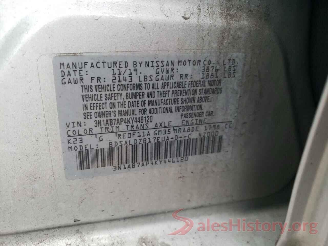 3N1AB7AP4KY446120 2019 NISSAN SENTRA