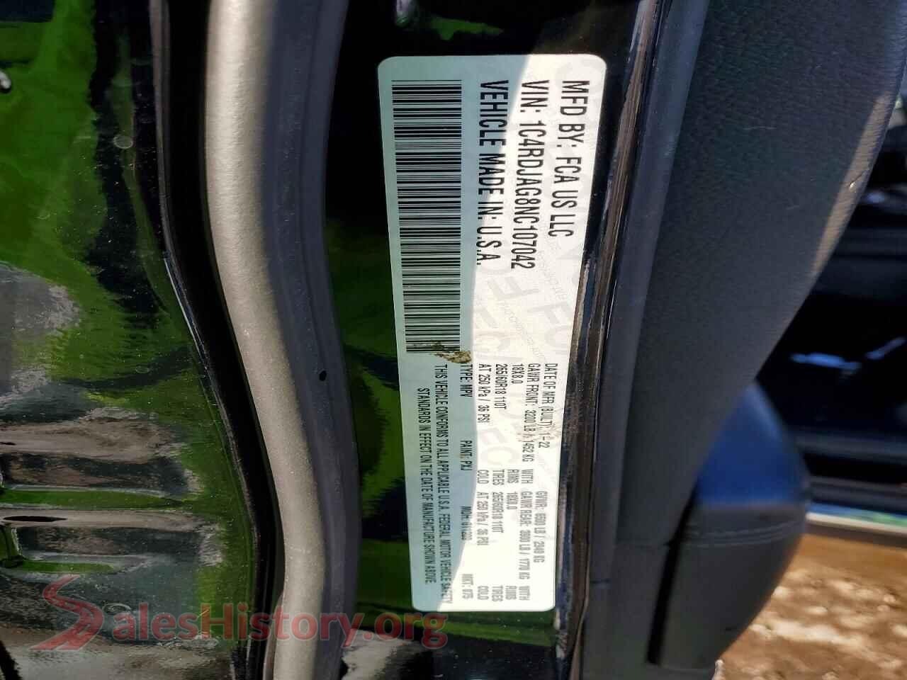 2022 DODGE DURANGO VIN 1C4RDJAG8NC107042, trunk area