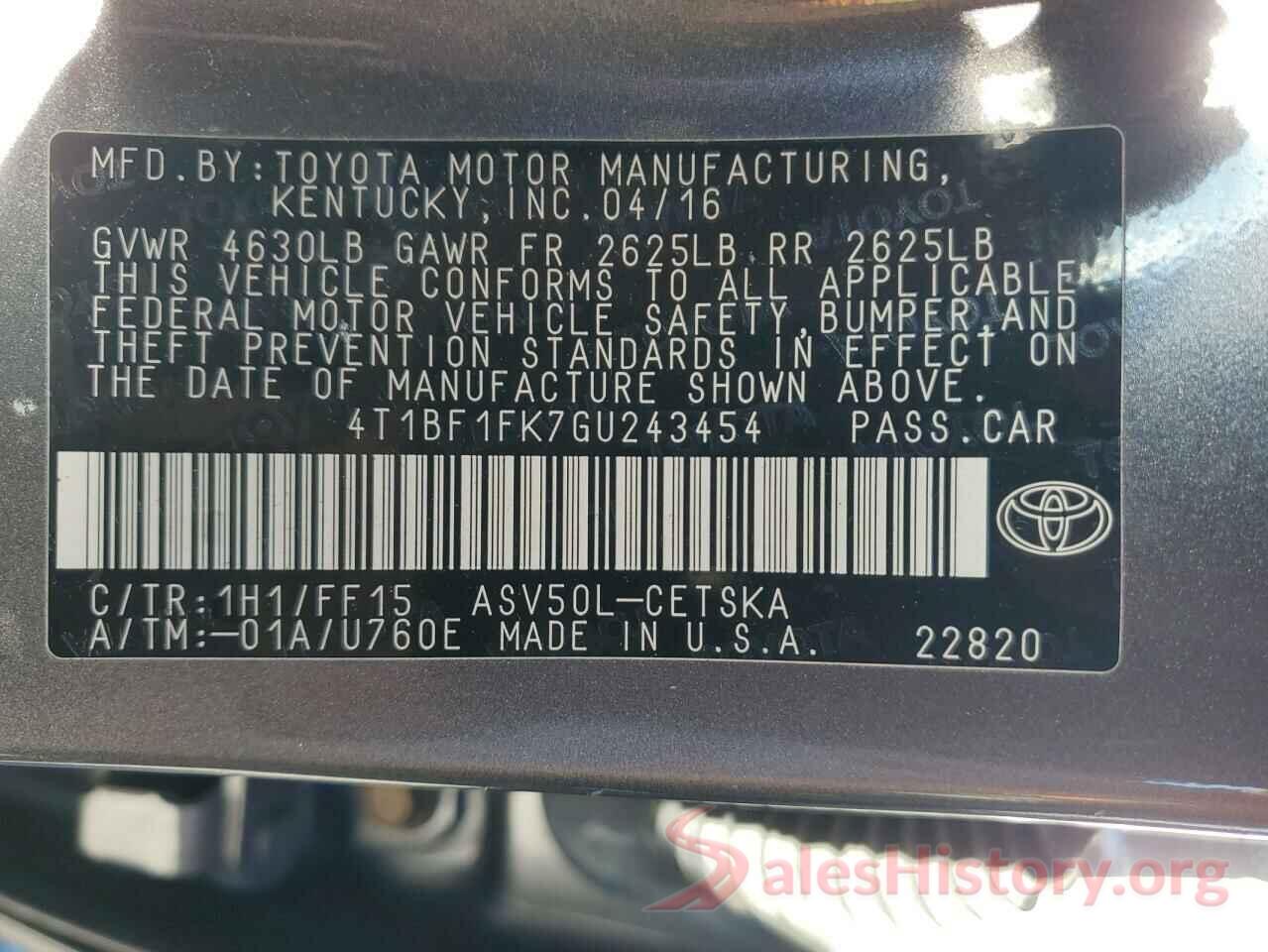 4T1BF1FK7GU243454 2016 TOYOTA CAMRY