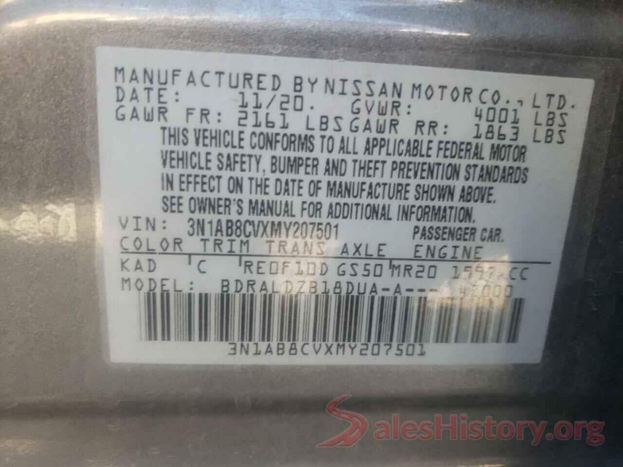 3N1AB8CVXMY207501 2021 NISSAN SENTRA