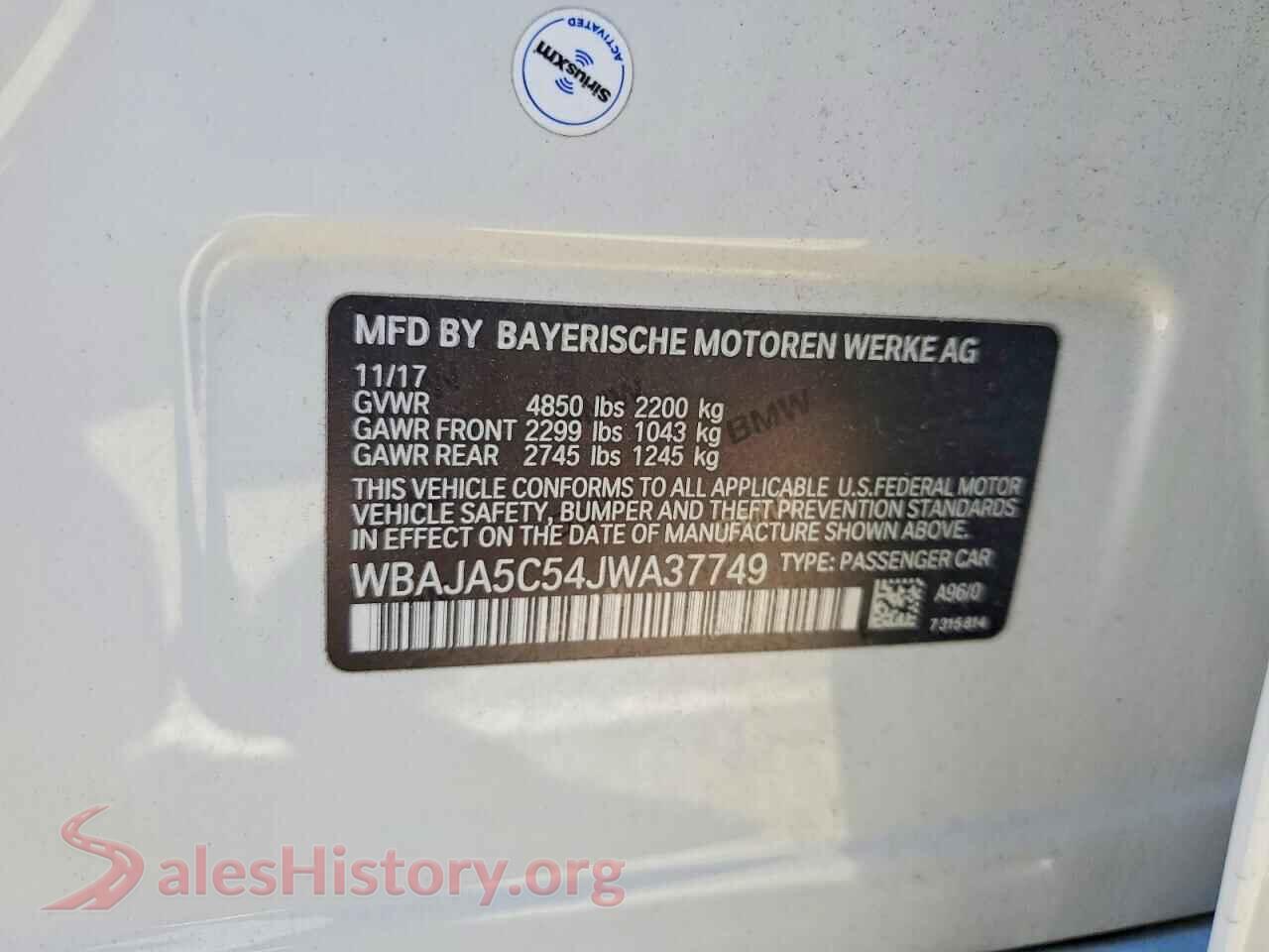 2018 BMW 5 SERIES VIN WBAJA5C54JWA37749, wheel and tire