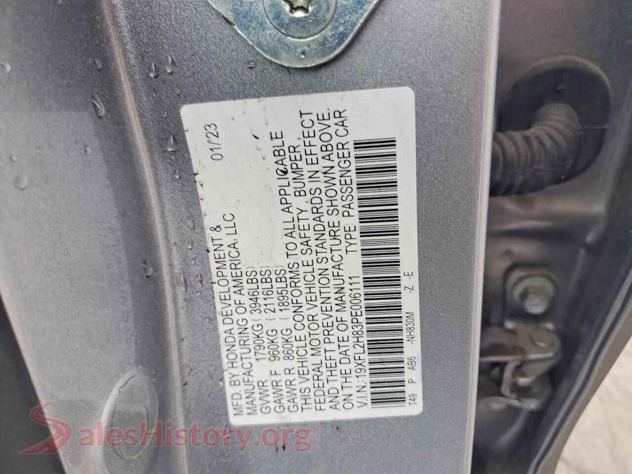 2023 HONDA CIVIC VIN 19XFL2H83PE006111, trunk area