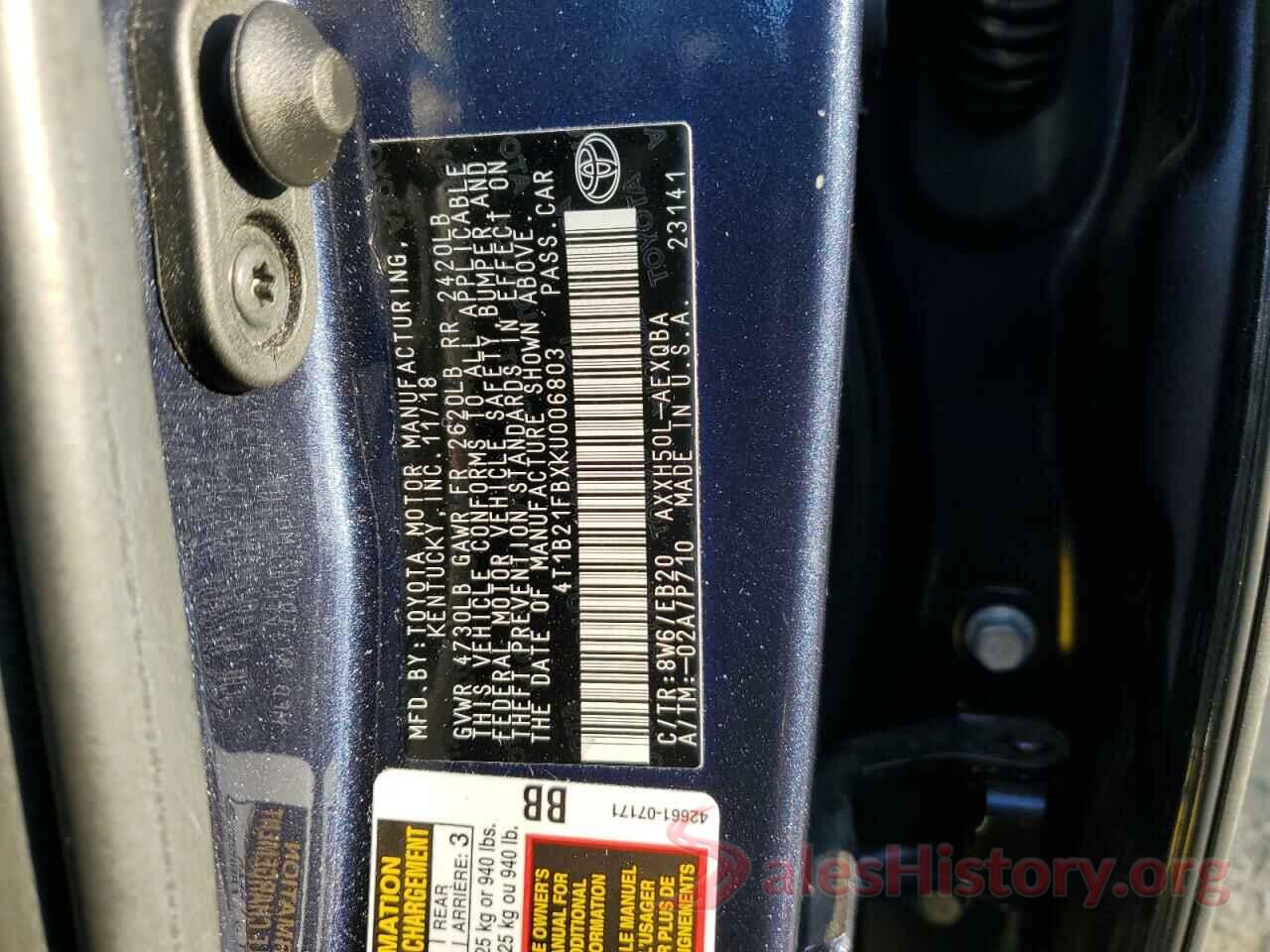 4T1B21FBXKU006803 2019 TOYOTA AVALON