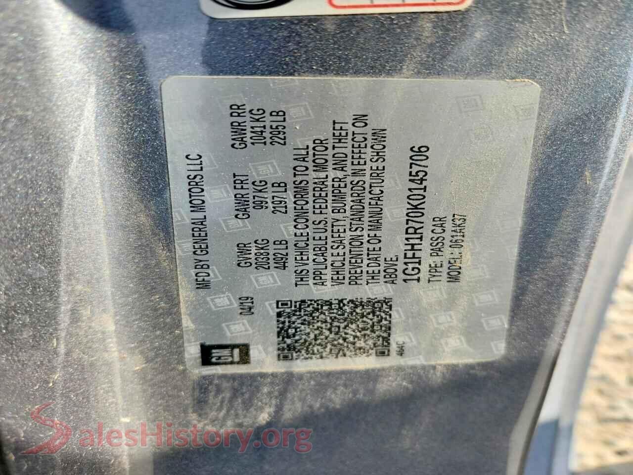 2019 CHEVROLET CAMARO VIN 1G1FH1R70K0145706, wheel and tire