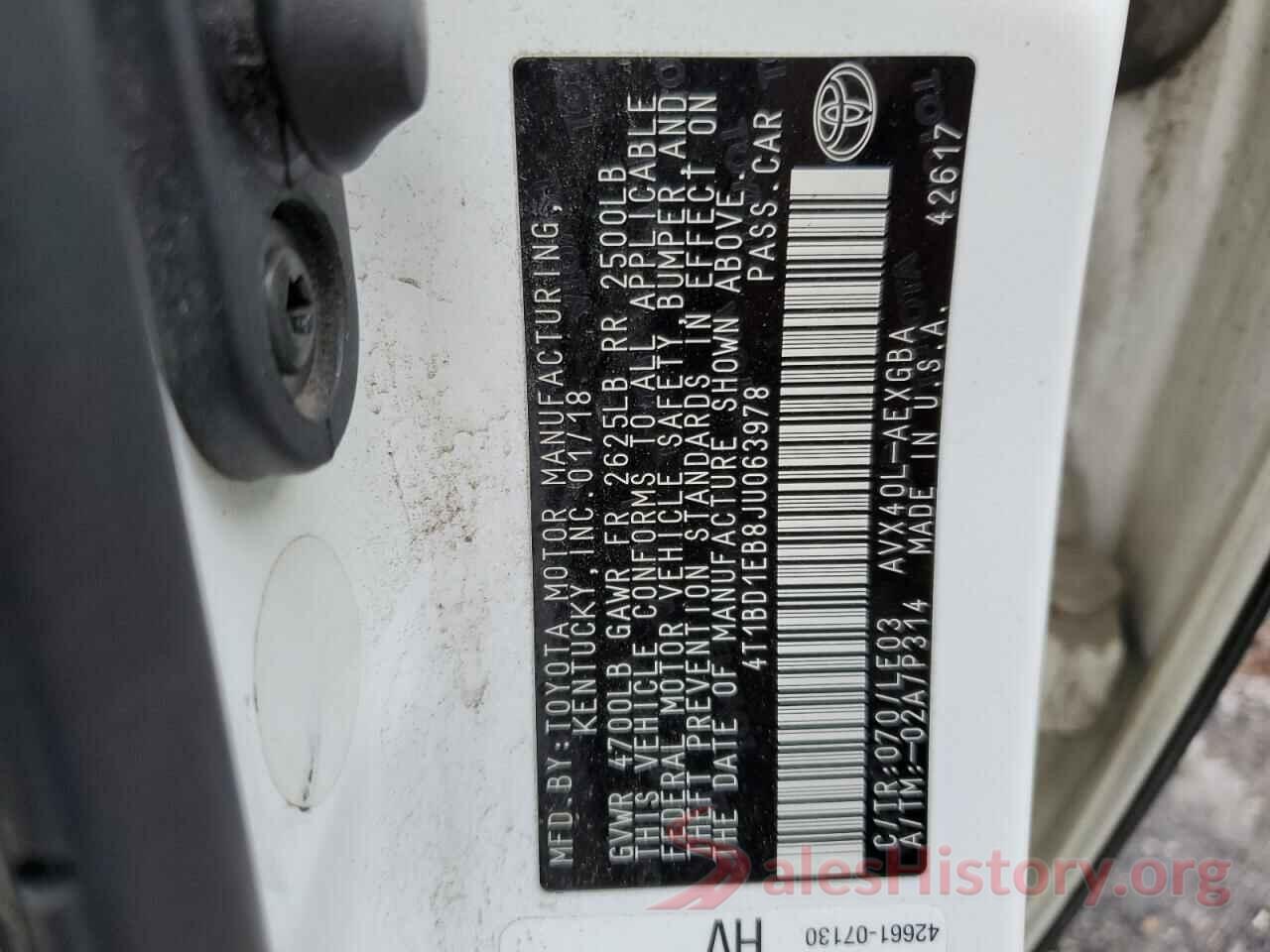 4T1BD1EB8JU063978 2018 TOYOTA AVALON