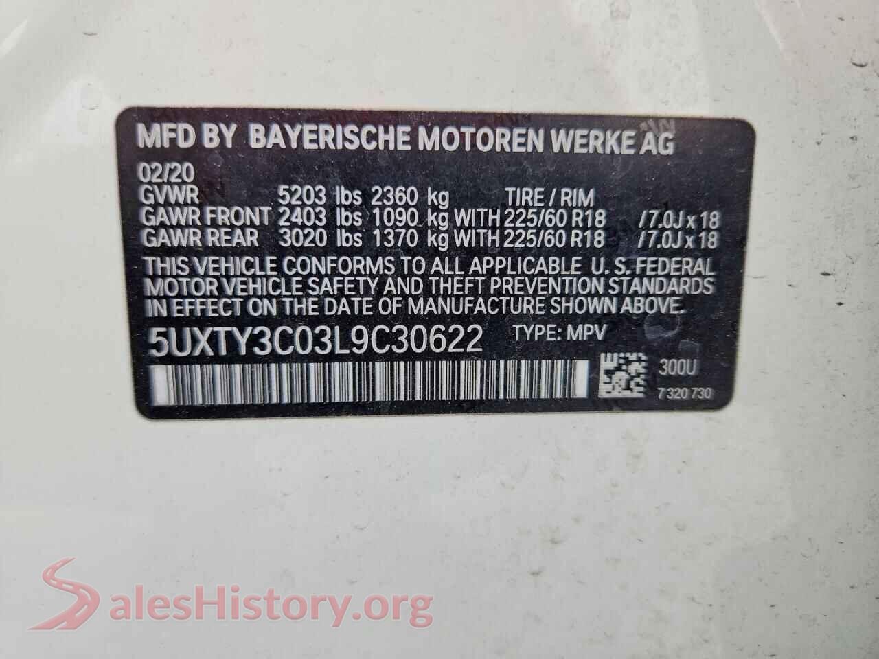 2020 BMW X3 VIN 5UXTY3C03L9C30622, trunk area