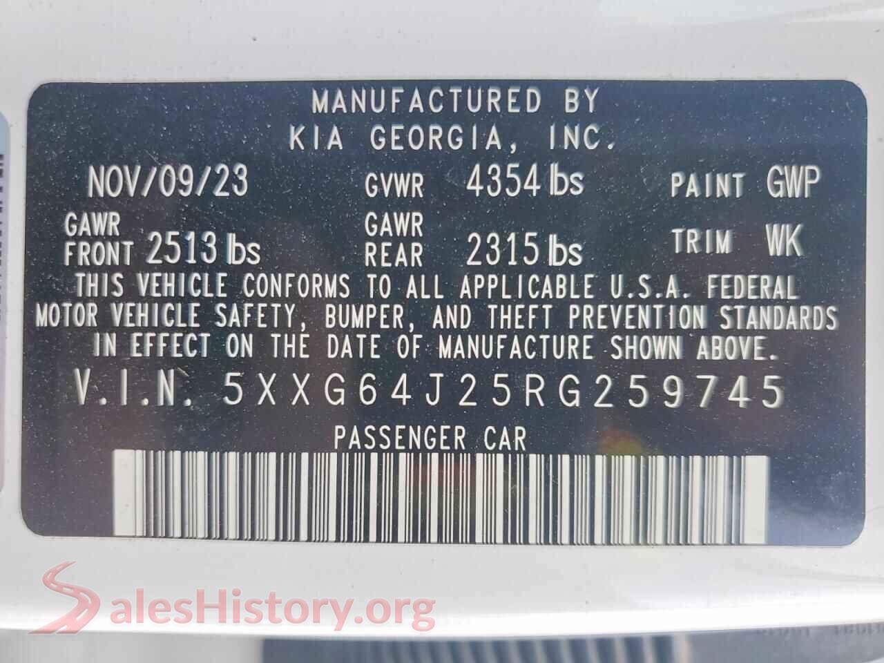 2024 KIA K5 VIN 5XXG64J25RG259745, trunk area