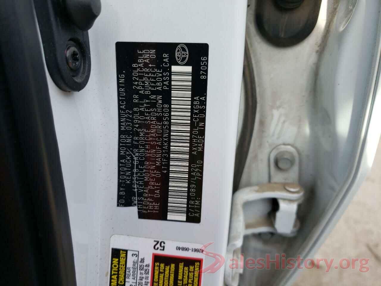 4T1F31AKXNU585608 2022 TOYOTA CAMRY