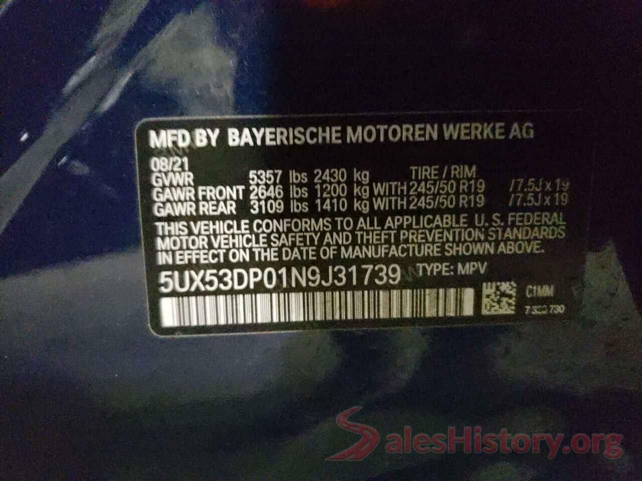 5UX53DP01N9J31739 2022 BMW X3